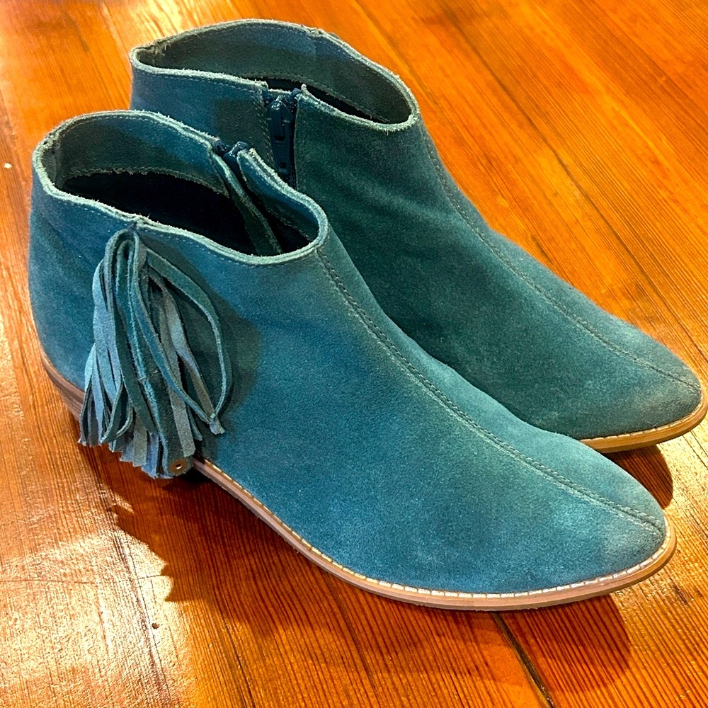 Naughty Monkey Teal Suede fringe Ankle Booties size 8